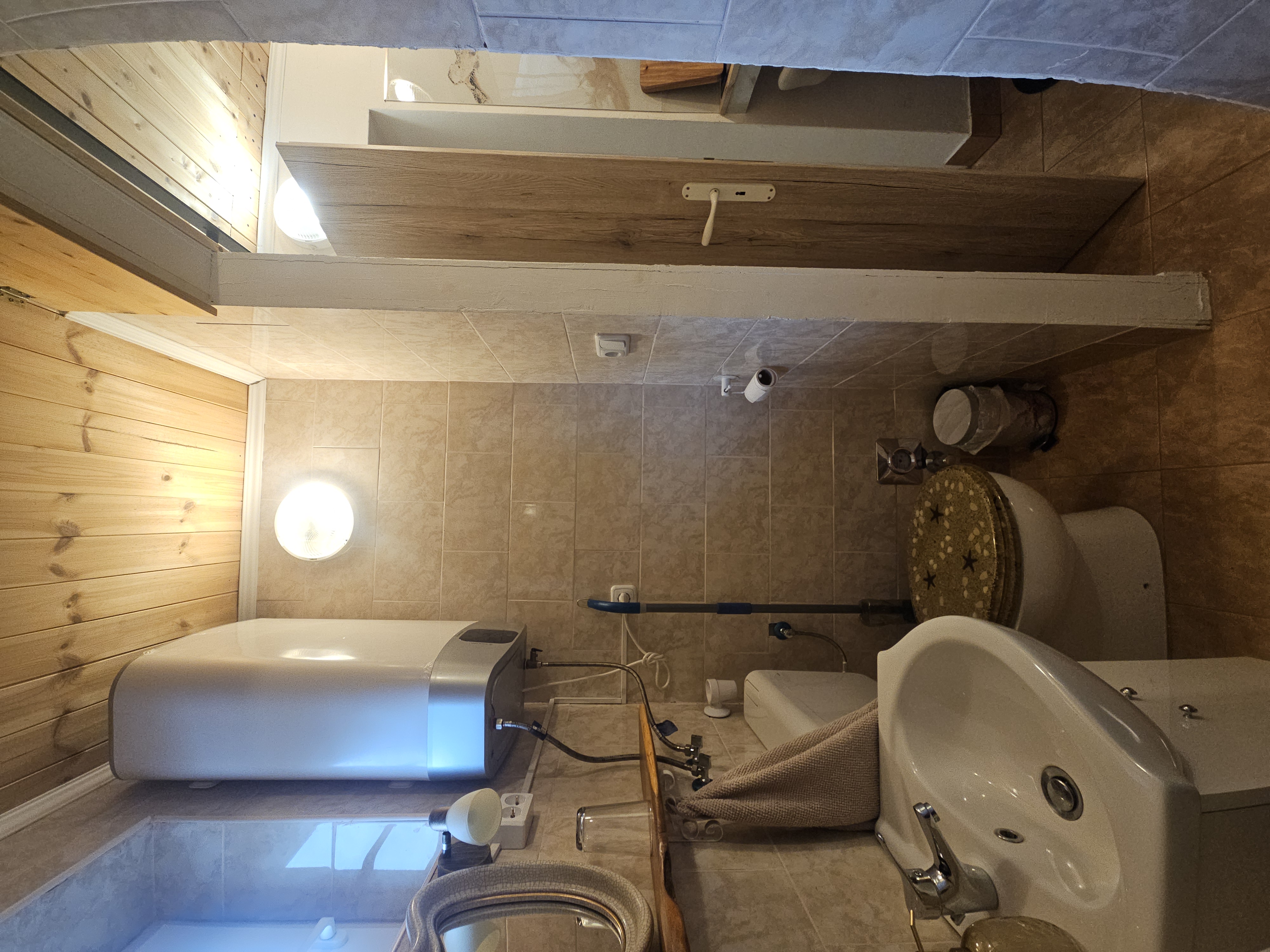 Private bathroom with warm lighting